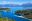 Islands in Argentina's Lake district., one with a sandy beach